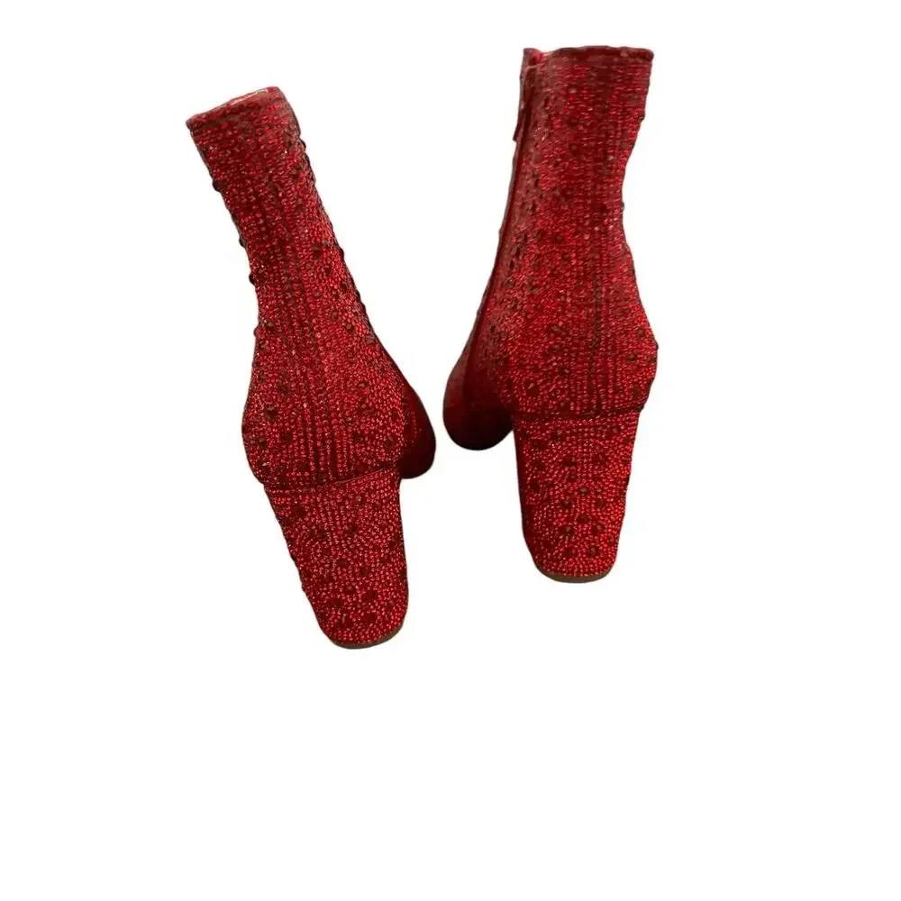 Betsey Johnson SB Cady Red Side Zipper Glitter Bootie Heels Size 7M